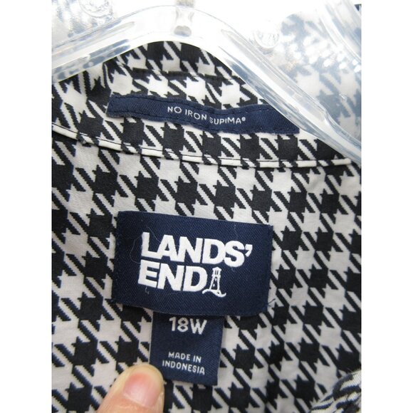 Lands End Top 18W Plus Shirt Patchwork Houndstooth Plaid No Iron - Picture 9 of 11